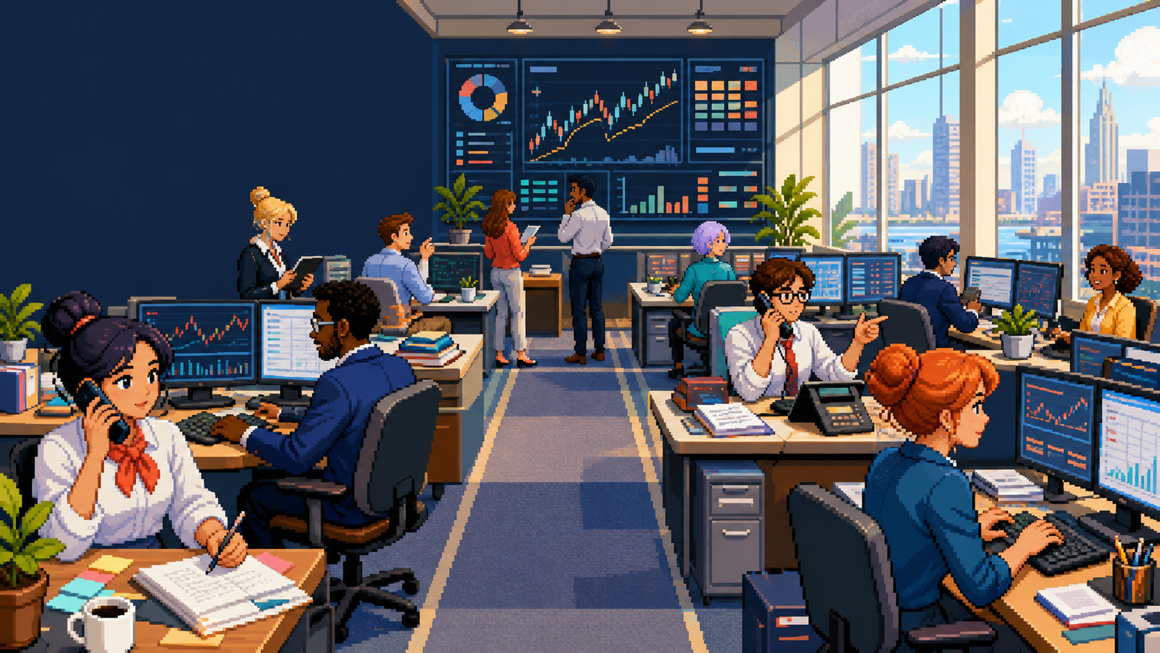 Pixel employees working on the XFUND trading floor